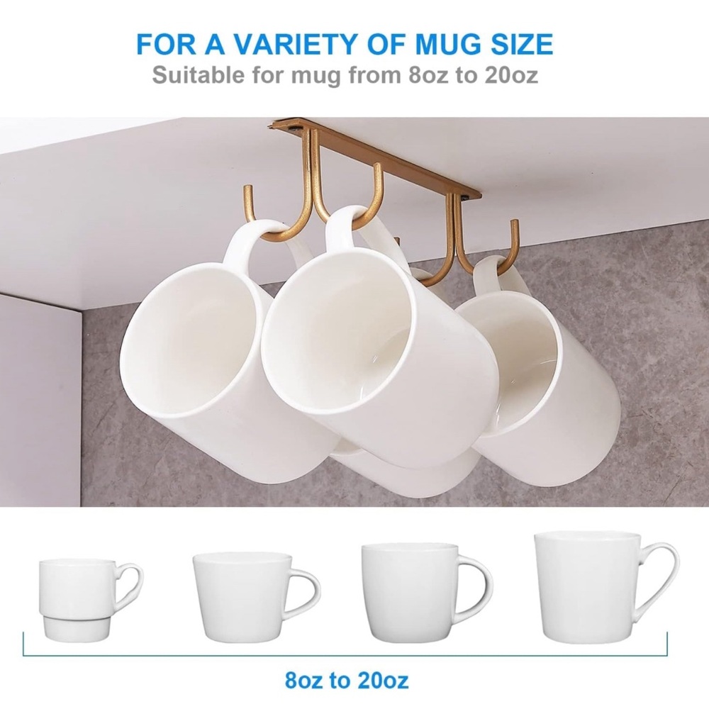 NEW - St/2 Gold Mug Holders (holding 8 mugs in total under cabinet area)